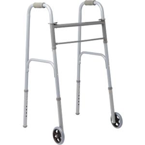 Medline Two-Button Folding Walker for Seniors, 5" Wheels, 32.5" to 39.5" Height, 400-lb. Capacity