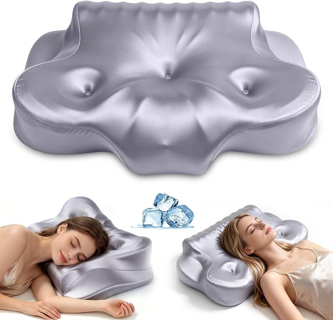 Cervical Pillow for Sleeping, Contoured Memory Foam Pillow for Neck Support, Ergonomic Pillow for Side, Back and Stomach Sleepers, Dual-Height Design with Breathable Pillowcase,Grayish Purple, 23.62"Lx15.75"Wx"4.72"/5.51"H