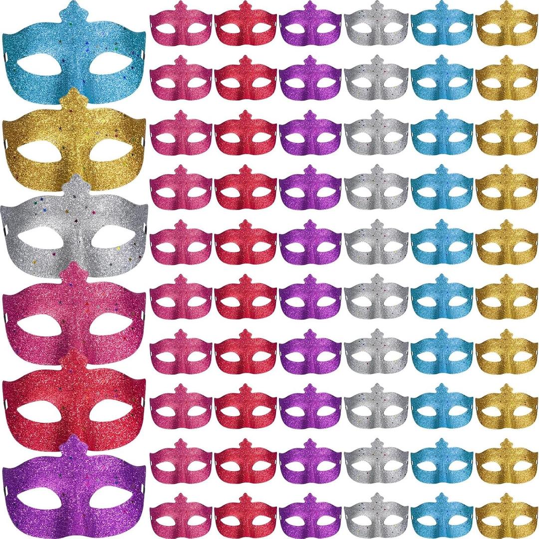 Sanwuta 60 Pcs Mardi Gras Masks Masquerade Mask Bulk Glitter Shining Half Face Masks Multicolor Masks Masquerade Party Decor Costume Accessory Props