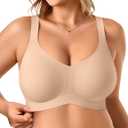 Vertvie Bras for Women No Underwire Wireless Support Bra Underarm-Smoothing Seamless Push Up Full Coverage T-Shirt Sports Bra (Small, Nude)