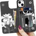 LETO for iPhone 13 Mini Case,Flip Folio Leather Wallet Cover with Fashion Flower Designs for Girls Women,Built-in Card Slots Kickstand Protective Shell White Florals