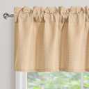 XWZO Beige Valances for Kitchen Windows Spillproof Antiwrinkle Jacquard Rectangle Textured Valance Curtains for Basement Bathroom Laundry Short Half Window Cafe Curtains,1 Piece, 60x15 Inch