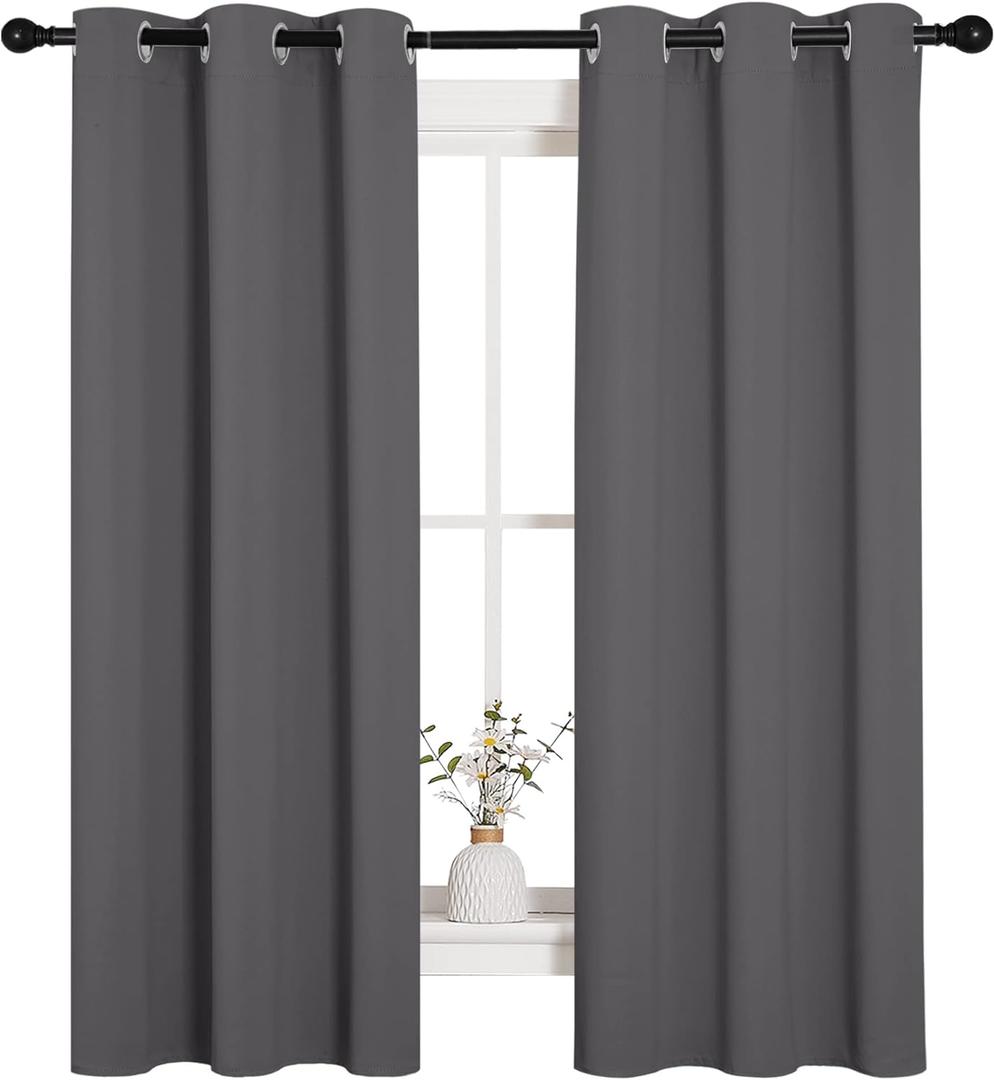 NICETOWN Grey Blackout Curtain Panels for Bedroom, Thermal Insulated Grommet Top Blackout Draperies and Drapes (2 Panels, W34 x L63 inches, Grey)