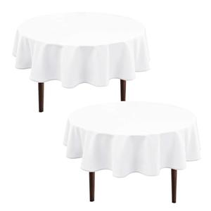 Hiasan Round Tablecloth 90 Inch - Waterproof Stain Resistant Spillproof Polyester Fabric Table Cloth for Dining Room Kitchen Party, White 2 Panels