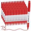 Red Permanent Markers Bulk, 75 Count, Quick Drying and Fade Resistant, Fine Point Marker works on Paper, Plastic, Metal, Wood, Perfect for Classroom, Home, Office
