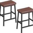 HOOBRO Bar Stools, Set of 2 Bar Chairs, Counter Height Bar Stools, 24 Inch Barstools for Kitchen Counter, PU Upholstered Kitchen Stools, for Kitchen, Bar, Dining Room, Brown and Black BC01MD01