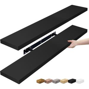 Sorbus Floating Shelves for Wall - 35 Inch Long Bathroom Shelves, Wall Decor for Bedroom, Kitchen, Living Room & Book Storage - Mounted Floating Shelf with Invisible Brackets (Black, 2 Pack)
