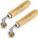 QWORK Brass Seam Roller, 2 Pack Roofing and Vinyl Flooring Detail Roller, with Wood Handle