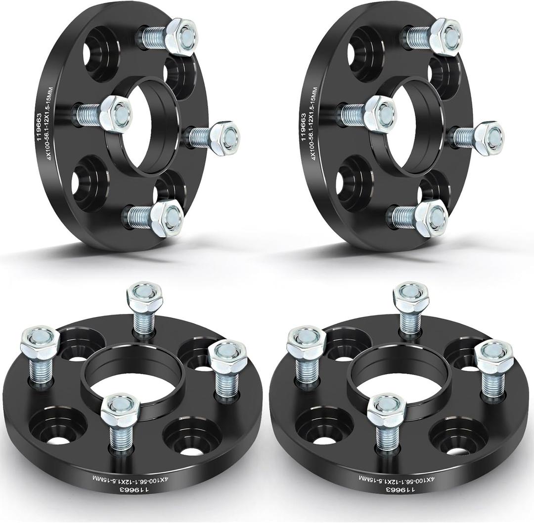 ECCPP 4Pcs 4 Lug Wheel Spacers Hubcentric 4X100 12X1.5 56.1Mm 15Mm Black Compatible With 2007-2020 For Honda Fit 1980-2005 For Honda Civic 2000-2014 For Honda Insight