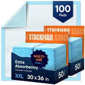 Chucks Pads Disposable Adult Underpads [100-Pack] 30"x36" XXL Extra-Large Super-Absorbent Incontinence Bed Pads Mattress Protector Pee Pads for Adults, Kids & Pets Bed Protection & Training