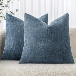 MIULEE Pack of 2 Decorative Throw Pillow Covers Soft Chenille Throw Pillows Solid Textured Cushion Covers for Couch Sofa Bedroom Living Room 20x20 Inch, Dark Grey Blue