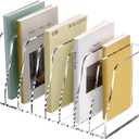 SANRUI Acrylic Desk File Organizer, 8 Vertical Compartments Clear Magazine File Holder Workspace Sorters, Folder Rack for Office Accessories Organization Storage