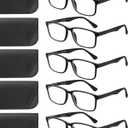 Reading Glasses for Men & Women, 5 Pack Black Blue Light Blocking Readers, Lightweight Cheaters Classic Eyeglasses with Spring Hinge-1.50