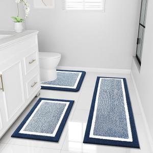 OLANLY Bathroom Rugs Sets 3 Piece, Soft Absorbent Microfiber Bath Mats and U-Shaped Contour Toilet Rug, Home Decor Accessories, Non-Slip, Bath Mat Set for Bathroom (47"x20"+24"x16"+24"x20", Navy) OLANLY Bathroom Rugs Sets 3 Piece, Soft Absorbent Microfiber Bath Mats and U-Shaped Contour Toilet Rug, Home Decor Accessories, Non-Slip, Bath Mat Set for Bathroom (47"x20"+24"x16"+24"x20", Navy)