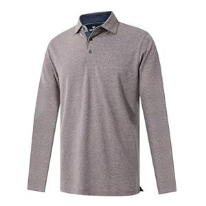 VEBOON Men's Polo Shirts Long and Short Sleeve Cotton Blend Heather Moisture Wicking Casual Collared Shirts (Brown, L)