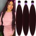 99j Braiding Hair Pre Stretched Synthetic Dark Burgundy Hair Extensions For Braids 26 Inch Flame Retardant Knotless Braiding Hair For Box Braids And Twists Crochet Hair For Women (3 Pack)