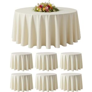 BESTVIP 6 Pack 90" Ivory Round Tablecloths | Fits 36"-66" Tables | Polyester Washable Fabric for Wedding, Party, Banquet, Restaurant