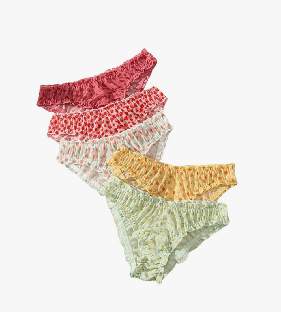 Women's 5 Pack Cute Briefs Frilly Lettuce Trim Mid Rise Mesh Panty Sets Underwear M