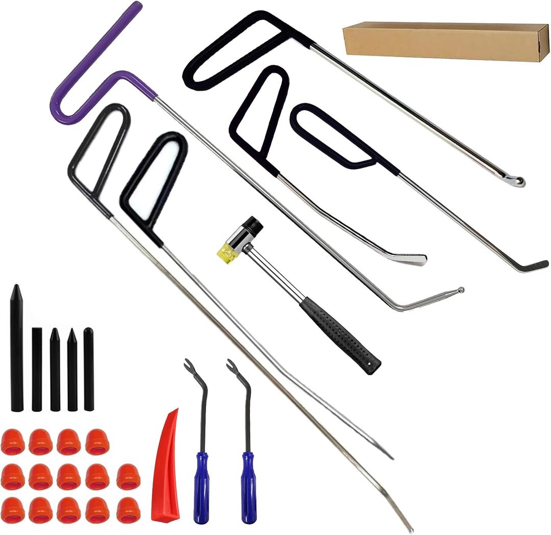 29 Pcs Paintless Dent Repair Rods, Dent Rods Removal Kit, Stainless Steel Dent Rods, Professional Hail Dent Removal Tool for Minor Dents, Door Dings and Hail Damag