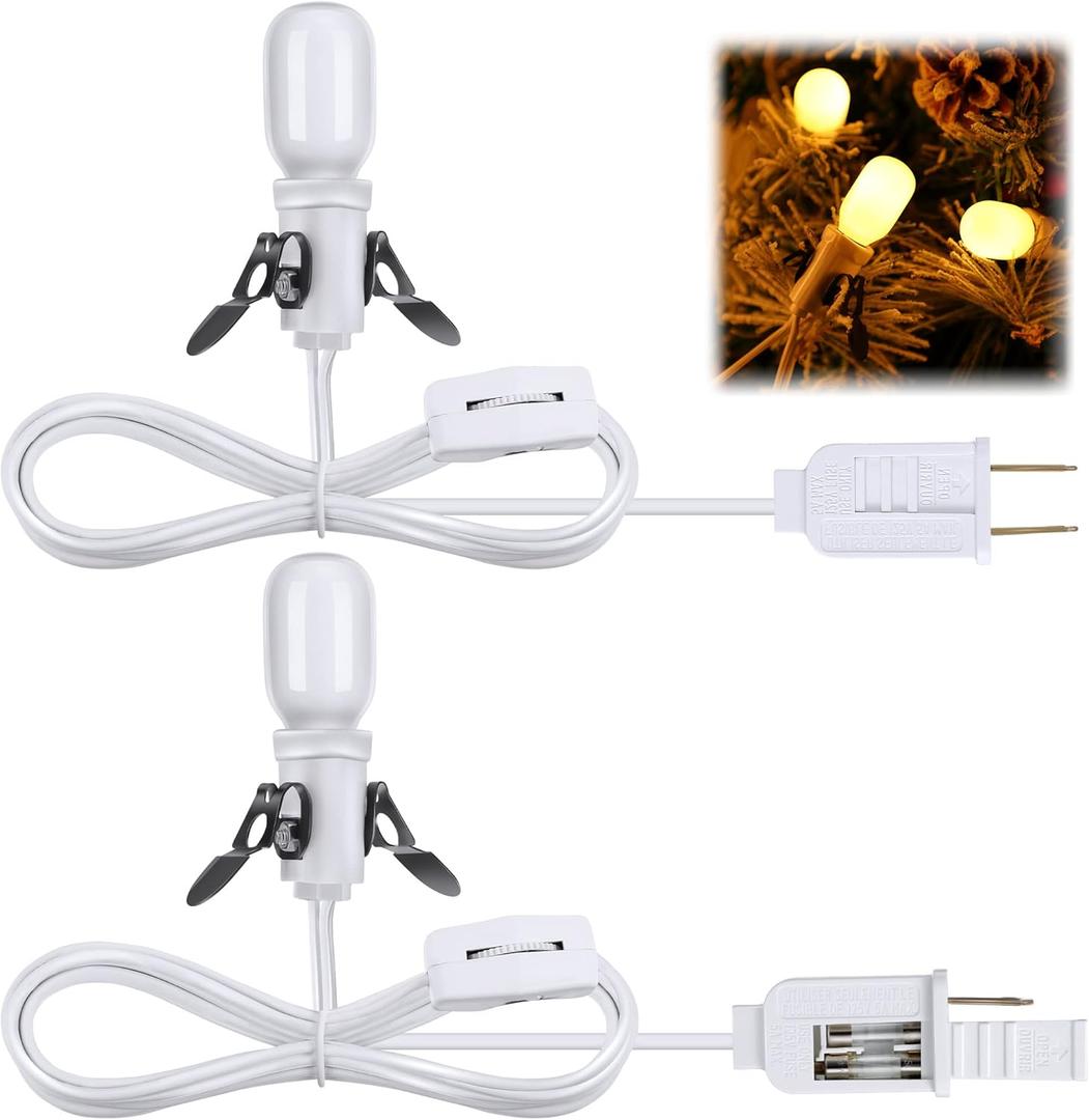 Leelosp Accessory Cord with Replacement Light Bulbs, 120V 0.7W Blow Mold Light Cords with Double Spare Fuse for Dept 56 Christmas Village Crafts Projects Decor (2 Pack)