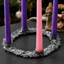 Shellwei Metal Advent Wreath Candle Holder with Holly Berry Leaves 8 Inch Metal Advent Tapper Candleholder Ring Wreath Nativity Candle Holder for Xmas Church Decor (7/8inch Candles Not Included)