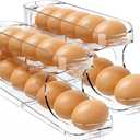 Sotfamily Egg Holder for Fridge, 2 Pack, FIFO Egg Roller for Eggs 24 Count | Auto Rolling Egg Storage Organizer for Refrigerator, Clear Space Saving Container, Dispenser