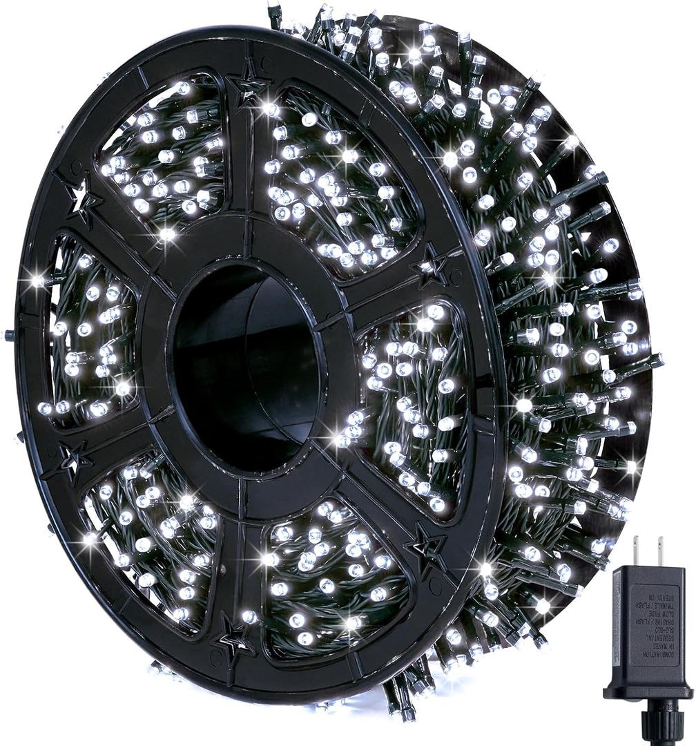 JMEXSUSS 800 LED White Christmas Lights Outdoor, 272ft 8 Modes Christmas Tree Lights Green Wire, Waterproof Led Christmas String Lights for Outside Indoor Xmas Party Tree Decor