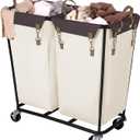 StorageWorks 280L Large Laundry Hamper with Wheels, Laundry Basket with Wheels 2 Sections, Clothes Sorter Cart with Divider for Hotel, Home, Beige, 1-Pack