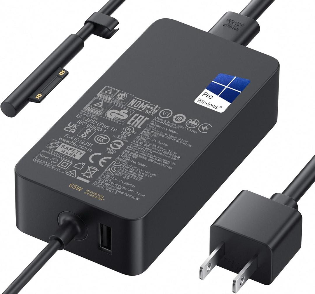 Microsoft Surface Pro Charger for 65W Windows Surface Charger 11,10,9,8,7+,7,6,5,4,3,X.Surface Laptop 6,5,4,3,2,1, Surface Go 3,2,1, Tablet, Surface Book 3,2,1, Support 44W, 36W,LED. 10FT