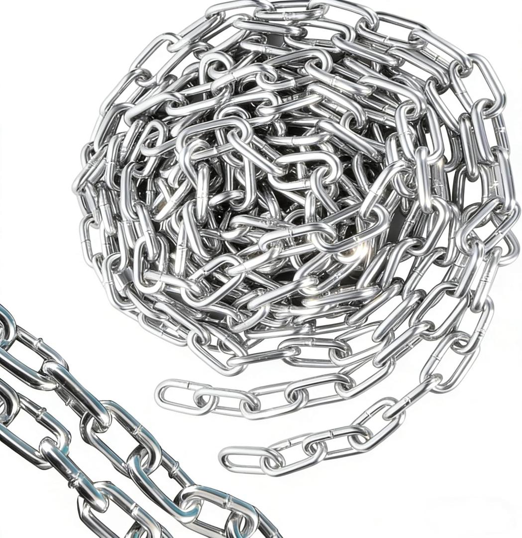 32.8ft (10m) Length Galvanized Steel Chain, 0.12 Inch(3 mm) Heavy Duty Security Chain, Stainless Steel Coil Chain Link for Hanging, Pet Chain, Fence, Garage Doors, Swing Chain, Security Lock