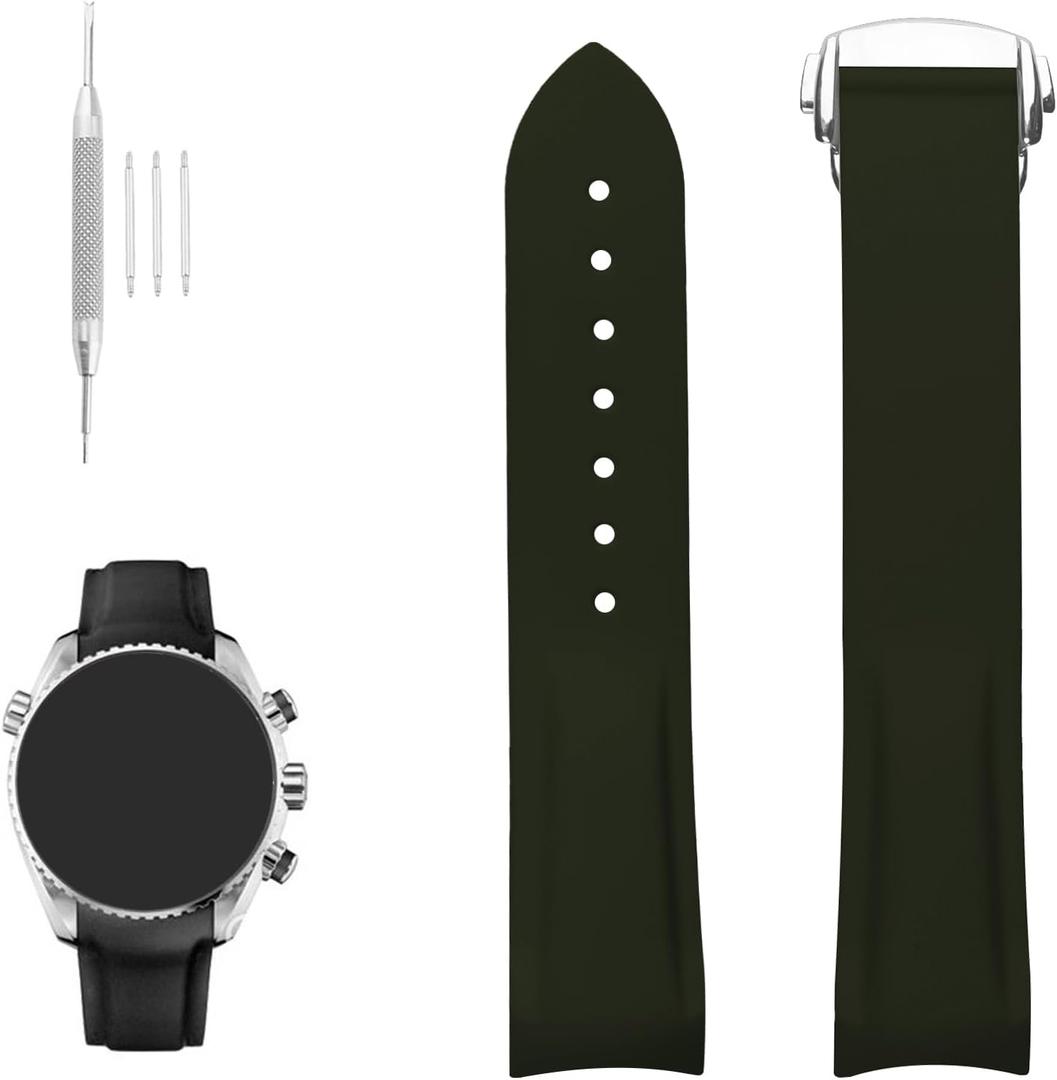 XIW Compatible for Omega Rolex Tudor SEIKO 20mm 22mm Seamaster Speedmaster Diver 150M 300M 600M Aqua-Terra AT150 Rubber Watch Band Replacement for men Silicone Wirstband Strap women Bracelet (Black Silver Buckle)