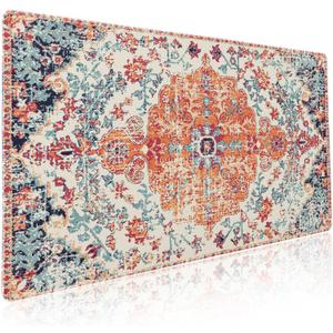 Orange Teal Boho Gaming Mouse Pad XXL Vintage Rug Bohemian Extended Large Desk Mat Big Mousepad Non-Slip Rubber Base Stitched Edge Long Mousepad for Desktop Office PC Gamer, 35.4 x 15.7 Inch
