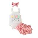 Afunbaby Newborn Baby Girl Outfit Summer Flower Embroidered Sleeveless Romper Shirt Onesie Waffle Knit Shorts Clothes Set (Floral embroidered, 3-6 Months)