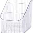 DASITON Large Capacity Makeup Brush Holder,3 Slot Makeup Brush Cup,Vintage striped Make Up Brush Holder,for Vanity Decor,Bathroom Countertops,Desk Storage Container,Cosmetic Display cases(Clear-S)