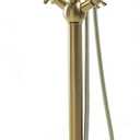 SITGES Solid Brass Freestanding Bathtub Faucet, Bathroom Floor Mount Tub Filler, Dual Function Double Cross Handle with Ceramic Hand Shower, Brushed Gold
