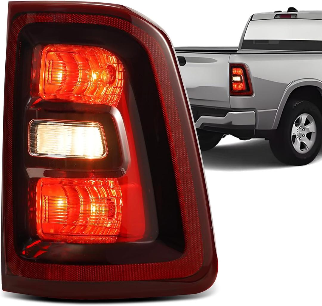 calisay Tail Light Compatible with 2025-2026 RAM 1500 Rear Reverse Brake Lamp Black Housing Taillights Replacement for OEM#68531046AA 68531046AB Halogen Type w/o Blind Spot Detection Right Side