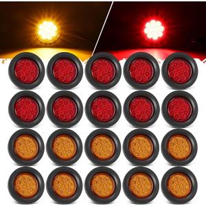 Partsam 20Pcs 2.5 inch Round 13LED Side Marker Clearance Lights with Pigtail and Grommets for Trailer RV Semi-trucks Flatbeds (10 Amber + 10 Red)