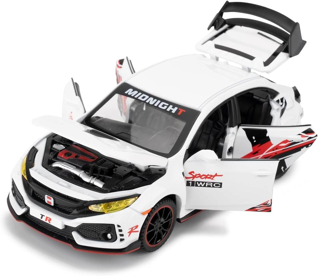 WAKAKAC Diecast Car 1/32 for Type-R Model Car Pull Back Toy Car with Light and Sound Model Vehicles for Boys Girls Gift(White)