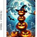 Halloween Door Cover 71x35 Inch Pumpkin Stack Glowing Jack O Lanterns Banner Full Moon Ghosts Bats Graveyard Scene Banner Happy Halloween Door Decoration for Porch Party Decor
