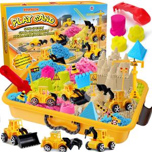 ESSENSON Sensory Bin - Play Sand Kit with Construction Set Toy Truck and 4lbs Magical Sand, Pretend Play Beach Sensory Toy Sandbox, Kids Gifts for Girls and Boys