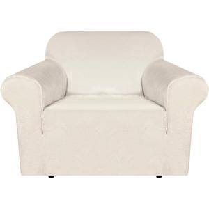 H.VERSAILTEX Stretch Velvet Armchair Cover Couch Covers 1 Cushion Chair Slipcover for Living Room Furniture Cover Crafted from Thick Comfy Rich Velour (Chair 31"-49", Ivory)