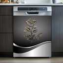 Imitation Metal Style Rose Pattern Magnet Dishwasher Covers for The Front Magnetic Sticker,Refrigerator Magnet Wraps Vinyl Fridge Magnetic Kitchen Decal Vinyl Panel 23W x 26H inchs