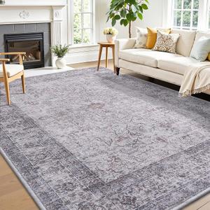 5x7 Area Rugs for Living Room, Bedroom - Machine Washable, Non-Slip Bedside Rug, Large Soft Floor Carpet for Office, Dining Room, Farmhouse and Home Decor, Rustic Vibes/Taupe