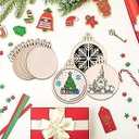 4" 100PCS Christmas Wooden Ornaments Unfinished, DIY Christmas Crafts for Kids Wood Slices DIY Crafts Supplies for Girls Adults, Xmas Ornaments Holiday Decoration (Round)