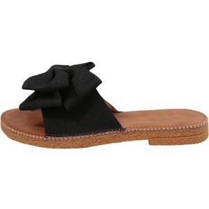 GORGLITTER Women's Bow Knot Flat Sandals Open Toe Slip On Slide Slipper Single Band Flats (9.5, Black)