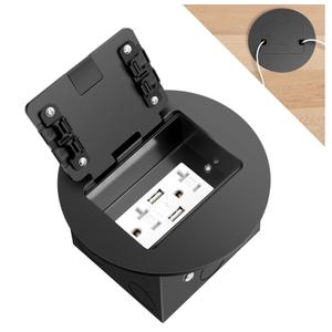 Vagueior Recessed Floor Electrical Outlet Kit, Circular Hidden 4.8A USB+20A Tamper-Resistant Receptacle Outlet Waterproof Electrical Outlet Covcer Box, UL Certified,Black(1 Pack)