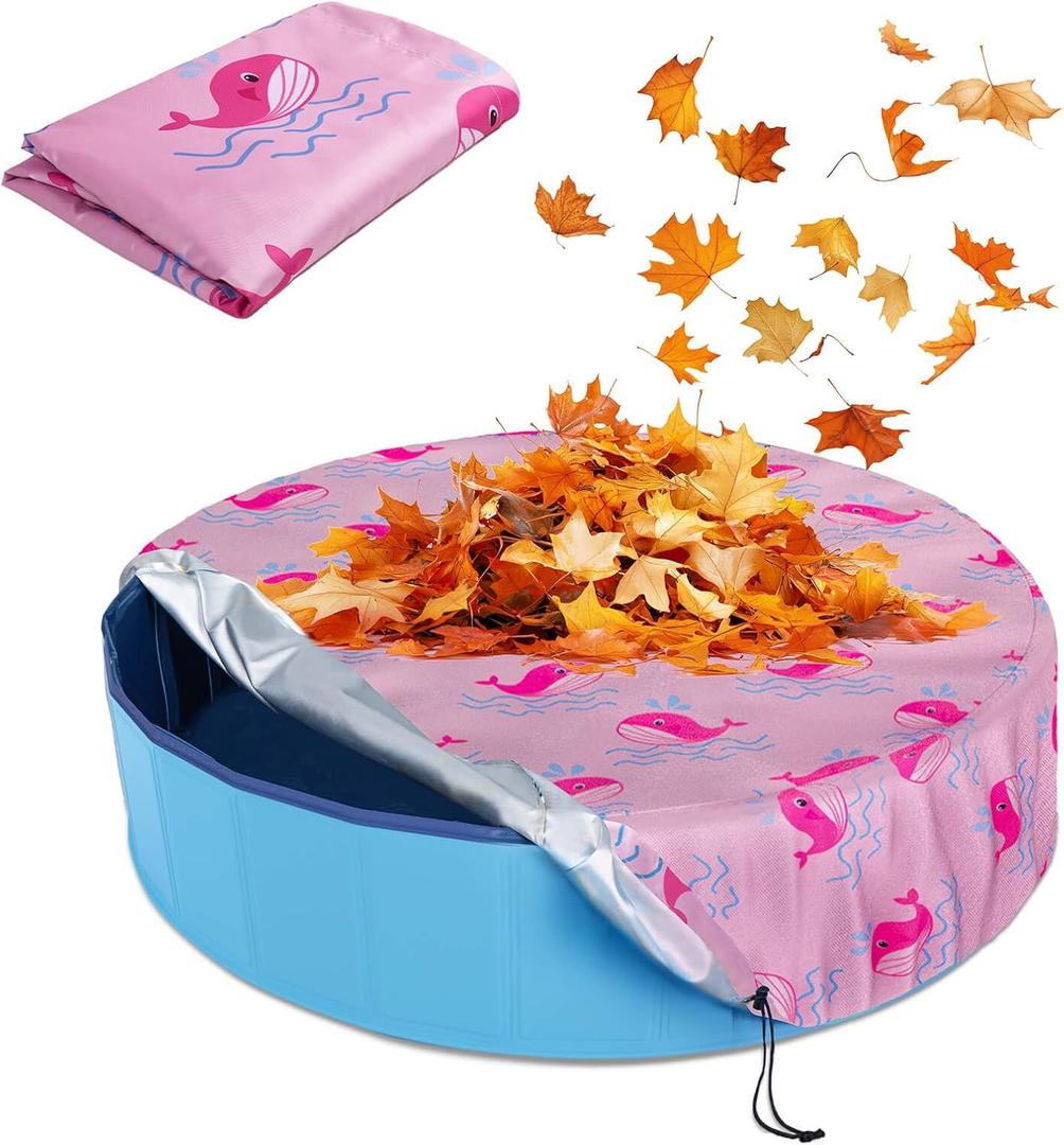 Foldable Dog Pool Cover Waterproof Round Pet Dog Kiddie Bath Tub Lid Cover, Fit for 32/48/63 Inch Pools, Outdoor Portable Puppy Pool Accessories with Drawstring