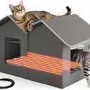 Bedsure Heated Outdoor Cat House-Extra Wide Weatherproof and Warming Feral Cat Shelter with Raised Base in Winter, Waterproof Insulated Outside Pet Hideout for Stray Kitty, 22.5x12.5x13.25inches, Grey