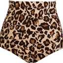Tempt Me Women's High Waisted Swimsuit Bottom Leopard Tummy Control Ruched Bikini Bottom Vintage Swim Shorts Tankini Briefs, M