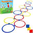 Hopscotch Rings, 12 x 11 Inch Rings & 3 Bean Bags, Play Hopscotch Outdoor & Indoor Obstacle Course for Kids 3-5, Recess Toys & Physical Education Equipment, Gross Motor Games PE Equipment